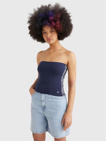 Női Tommy Hilfiger Logo Tape Tube Felsők Sötétkék | HU 499ILH